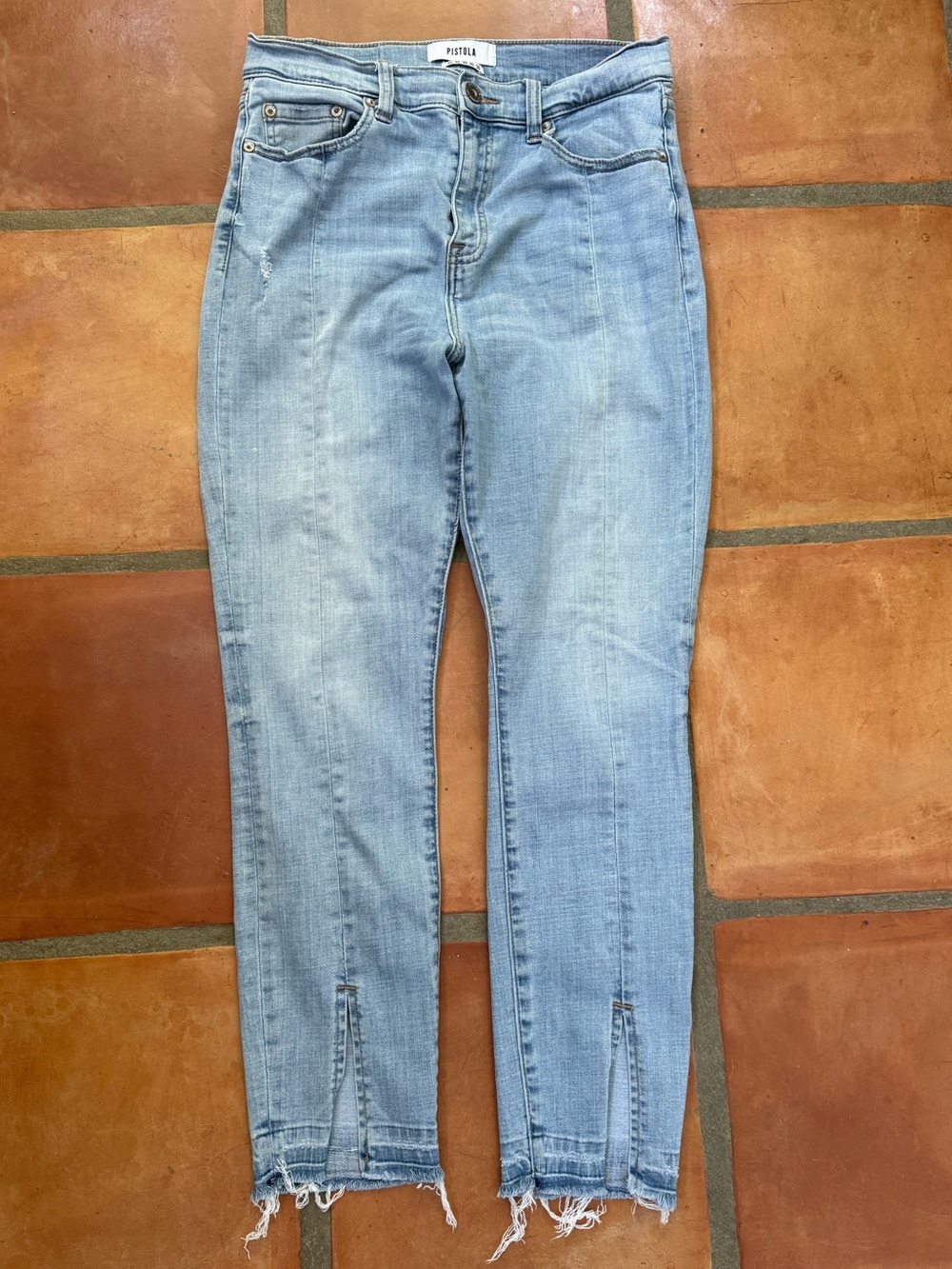 pistola Light Wash Ankle Skinny Jeans with Raw Hem